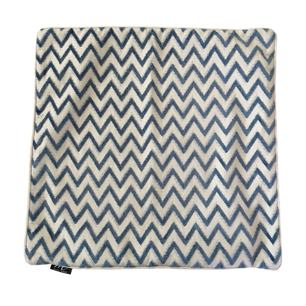 MilliHome Square Pillow Cover Blue Chenille Chevron Textured Contemporary Modern